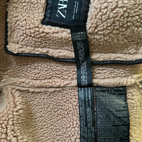 ZARA MAN Faux Leather Faux Fur Winter Lapel Jacket - Small, Brown - Picture 3 of 5